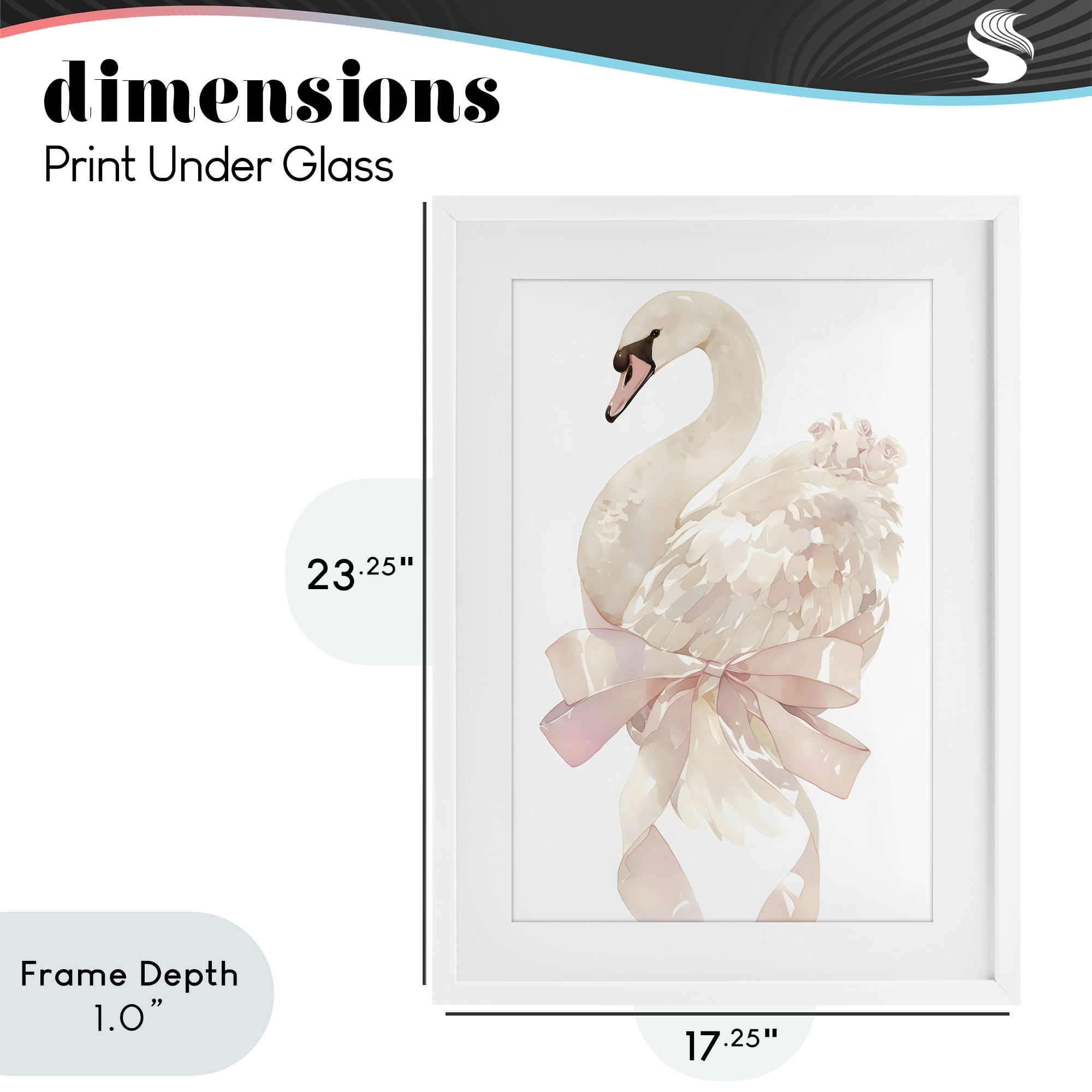 Stupell Industries Coquette Swan with Bow White Framed Print Under Glass, design by Creative Studio