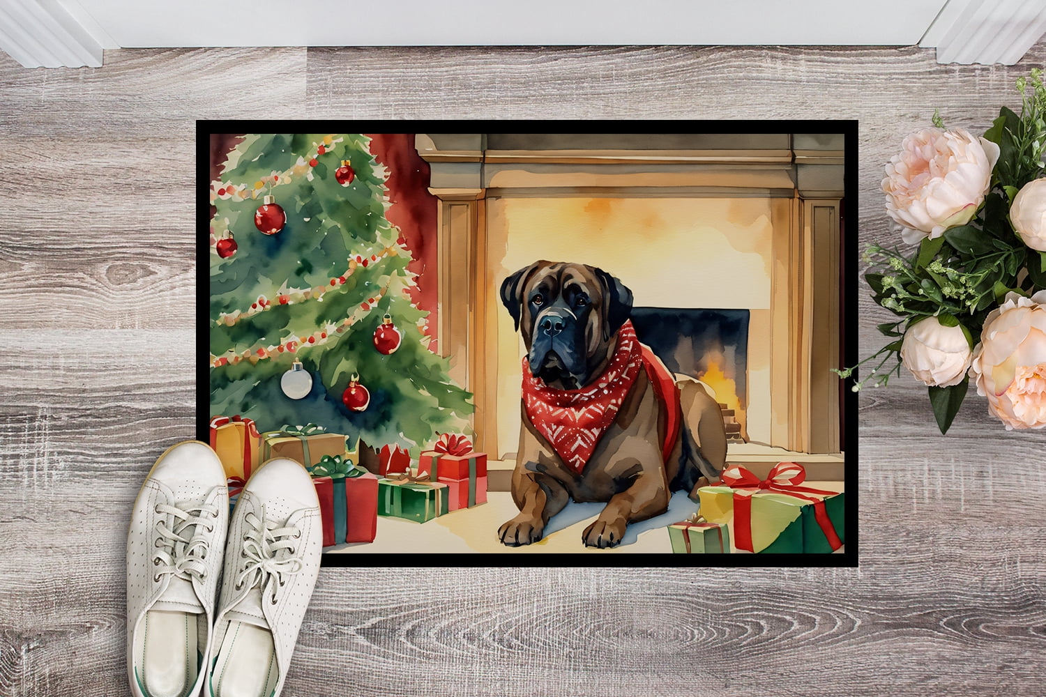 Carolines Treasures DAC2625MAT 0.15 x 18 x 27 in. Bullmastiff Cozy Christmas Doormat