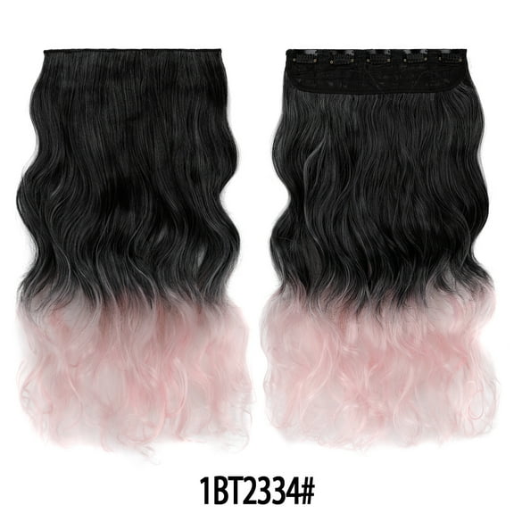 XmhyTop 17.7" Long Straight Clip in Hair Extensions, Full Head One Piece Style with 5 Clips, Highlight Synthetic Fibre, Easy-to-Wear for Women, Black to Light Pink