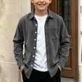 thumbnail image 2 of Itsame Boys Corduroy Jacket, Lapel Collar Long Sleeve Shirt Jacket, Casual Fall Winter Outwear with Pockets Dark Gray Size 12, 2 of 9