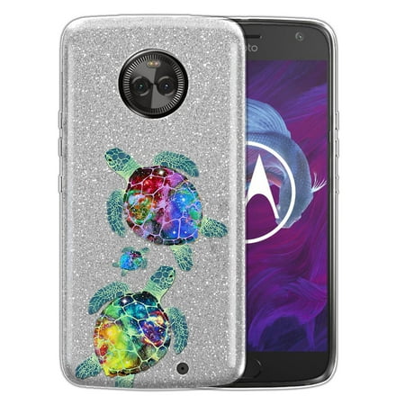 FINCIBO Silver Gradient Glitter Case, Sparkle Bling TPU Cover for Motorola Moto X4, Sea Turtles