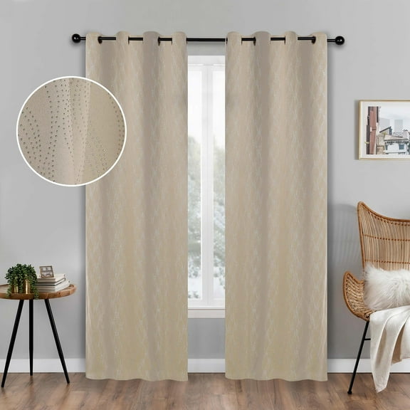 Superior Zuir Blackout Curtain Panel, 8 Grommets, Set of 2, 52" W x 96" L, Ivory