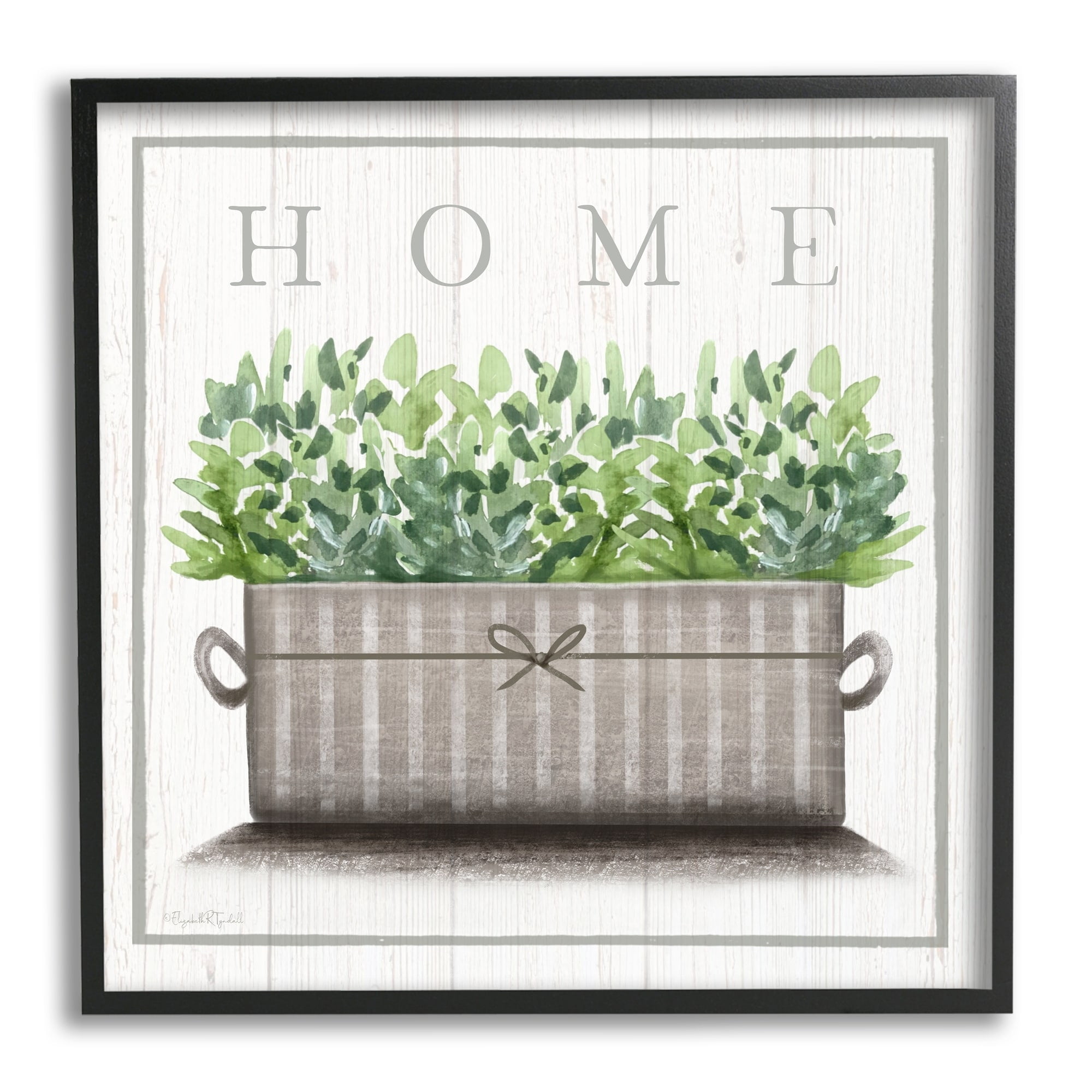 Stupell Industries Country Home Potted Plant Rustic Pattern Sign Framed Wall Art, 24 x 24, Design by Elizabeth Tyndall