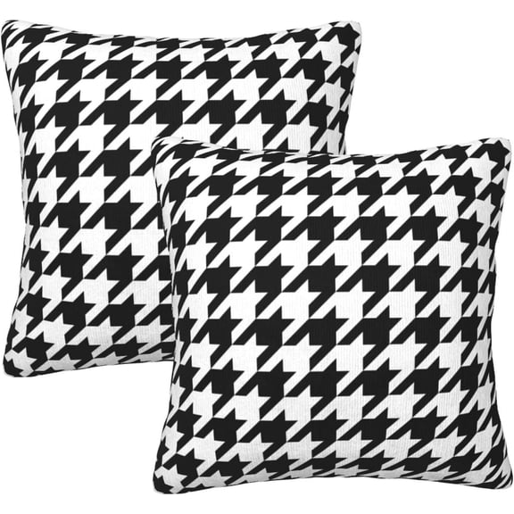 Black and White Houndstooth Throw Pillow Covers Set of 2 Pillow Cushion Cases Square Pillowcases for Sofa Bedroom Living Room Car, 16 X 16 Inch