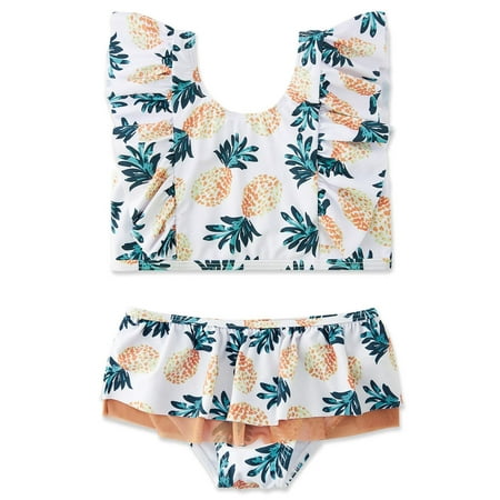 

TAIAOJING Baby Girl 2-Piece Bikini Swimsuit Kids Outfits Pineapple Print U Neck Sleeveless Ruffled Straps Swimwear Bikini Beachwear 2PCS Set Bathing Suit 4-5 Years