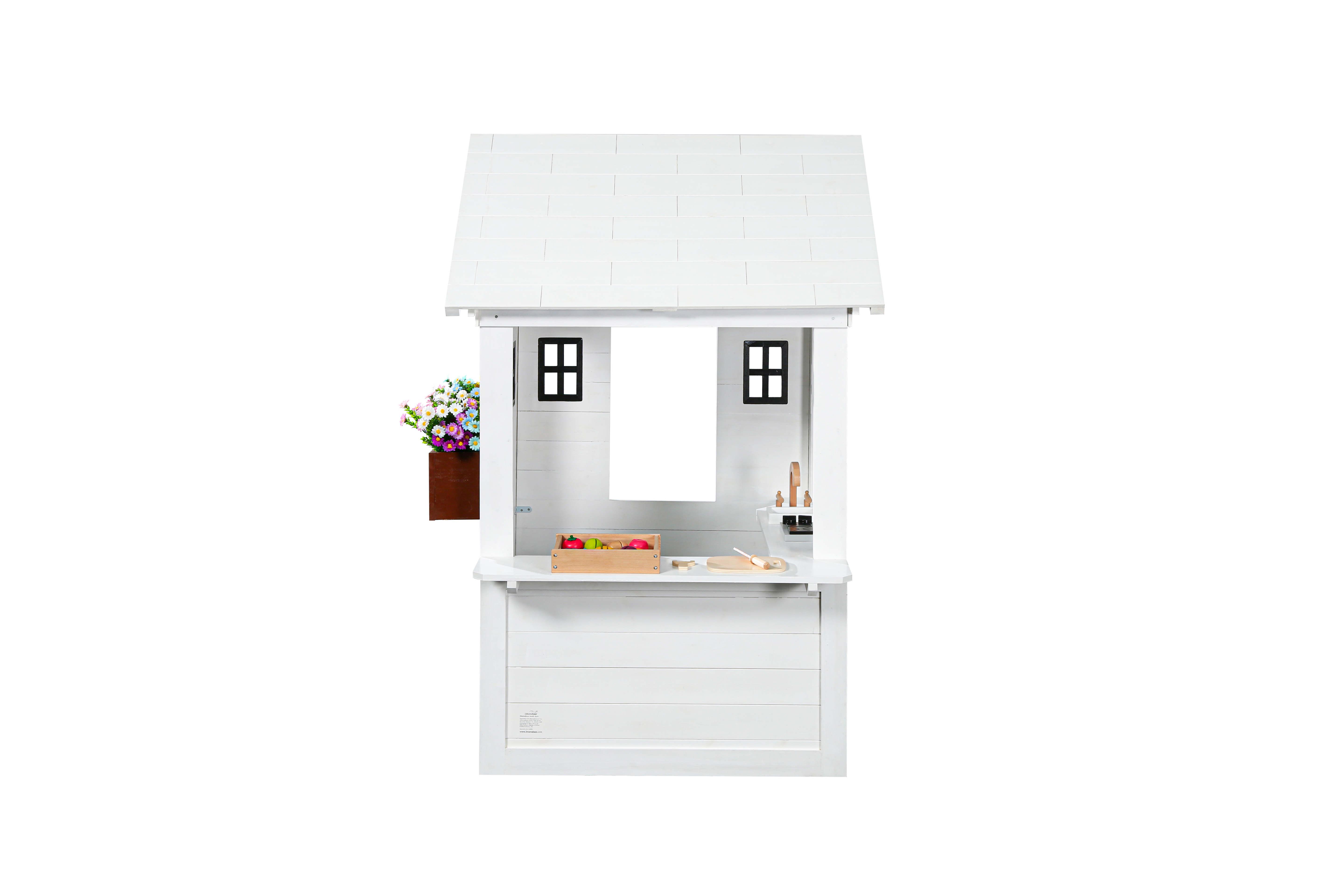 2MamaBees Ajure Playhouse | White & Black Farmhouse Design with Kitchen and Garden