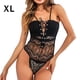 thumbnail image 1 of Body de encaje sexy para mujer Ropa de dormir Ropa interior de malla con vendaje en V profundo, Negro, XL Vogacara XX000221-08, 1 of 7