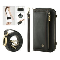 Mantto Zipper Bag Crossbody Wallet Case for iPhone 14 Pro Max 6.7 (2022) with 13 Card Slots Holder   2 Cash Pockets   Shoulder Strap   Wrist Strap  Purse PU Leather Impact Resistant Hard Cover, Black