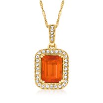 Ross-Simons Fire Opal and .16 ct. t.w. Diamond Pendant Necklace in 14kt Yellow Gold, Women's, Adult