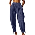 thumbnail image 2 of Harem Pants Women Spring Summer Elastic Waist Loose Fit Lightweight Beach Pants Trousers with Pockets, 2 of 9