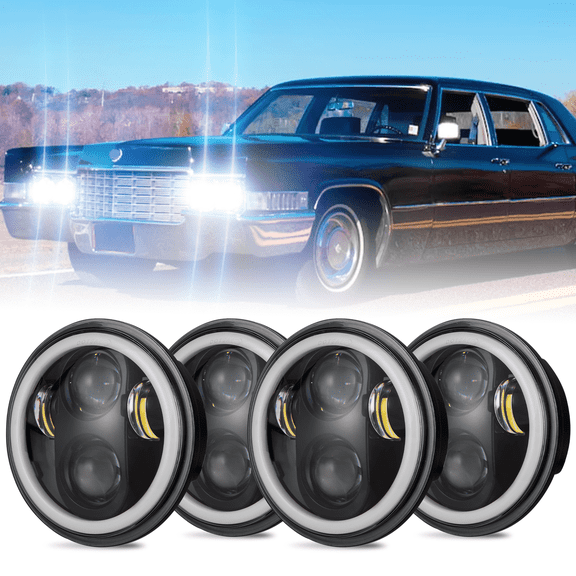 For 1965-1974 Cadillac Fleetwood 4PCS 5-3/4 5.75" LED Headlights High Low Beam