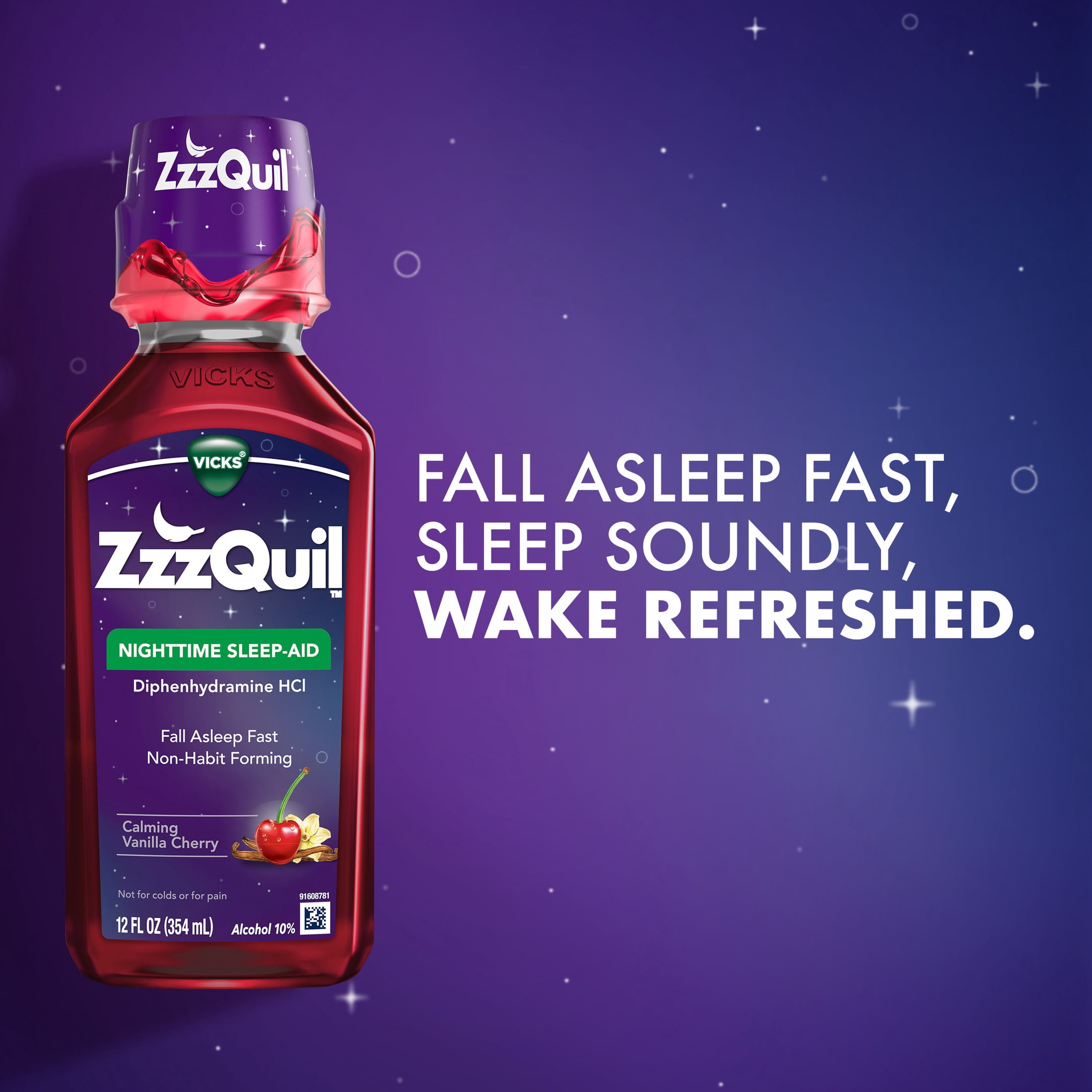 ZzzQuil Liquid Sleep Aid, Diphenhydramine 50mg HCl, Vanilla Cherry Flavored, 2 Pack, 24 fl oz