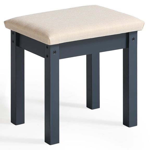 Buildhom Wooden Ottoman Stool with Fabric Cushion, Elegant Foot Rest for Bedroom, Bathroom, Blue