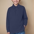 thumbnail image 2 of NIEWTR Boys Long Sleeve Polo Shirt Kids Casual Lightweight Collared School Uniform Shirts（A01-Dark Blue,3-4 Years), 2 of 5