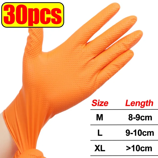 Typpkmm Heavy Duty Nitrile Gloves, Disposable 8 Mil Thick, For Cleaning and Painting, M/L/XL, Orange- 30pcs