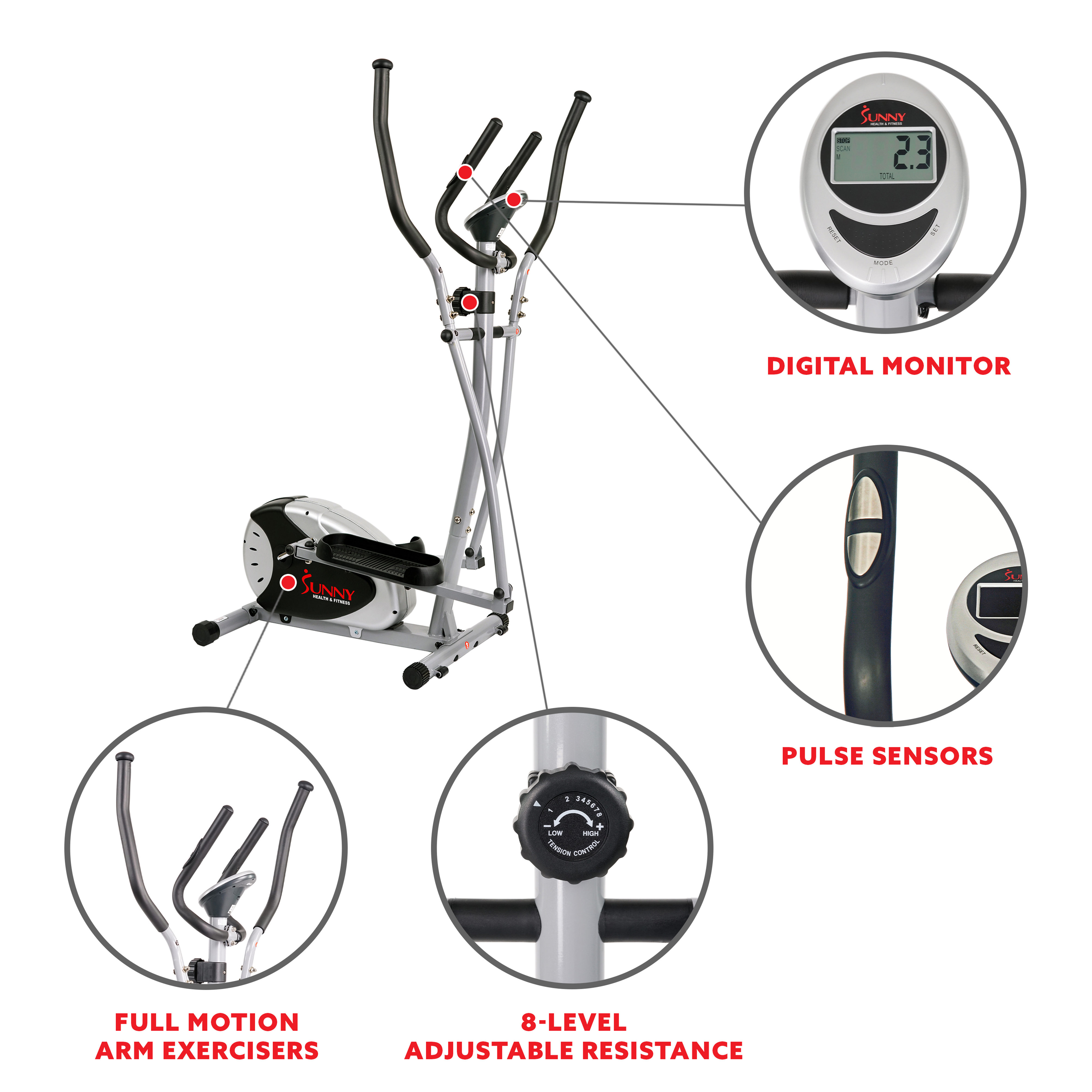 Sunny Health & Fitness SF-E905 Magnetic Elliptical Bike Elliptical Machine w/ LCD Monitor and Heart Rate Monitoring - image 3 of 9