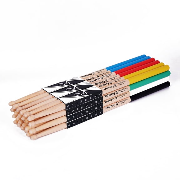 Vaisoeny Drum Sticks with Non-slip Rubber Handle,7A Drum Sticks for Adults,12 Pairs Classic Maple Wood Drumsticks for Drummer and Beginner