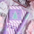 thumbnail image 2 of Christmas Purple Wrapping Paper Mini Roll, Christmas Tree Butterfly, Pink Purple Stripe Reversible Design for Winter Holiday Family Gathering, 17 inches x 32.8 Feet, 2 of 9