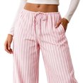 thumbnail image 4 of Kezqiaxn Wide Leg Pants for Women Striped Elastic Waist Drawstring Loose Casual Trousers with Pockets Women's Clothing Pink XS, 4 of 5