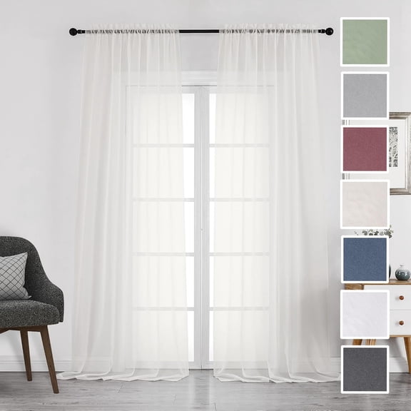 Sheer Curtains 108 Inch Long 2 Panels Set, Light Filtering Long Window Treatment Drapes for Living Room Bedroom Canopy, Each 42Wx108L inches, 9 Feet L, Set of 2, Ivory