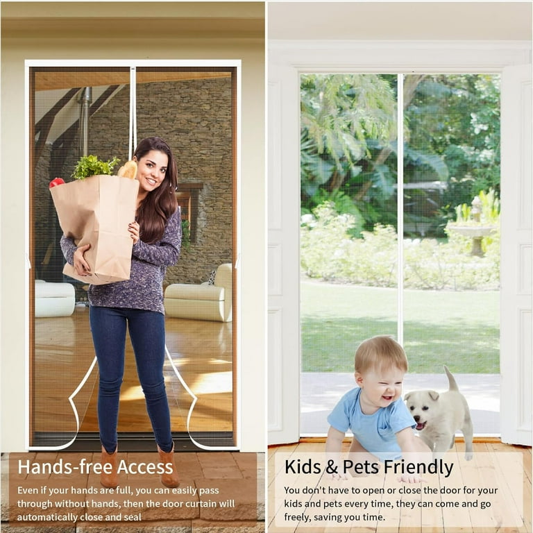 White Screen Door Mesh Magnetic Closure Heavy Duty 34 x 80 inch