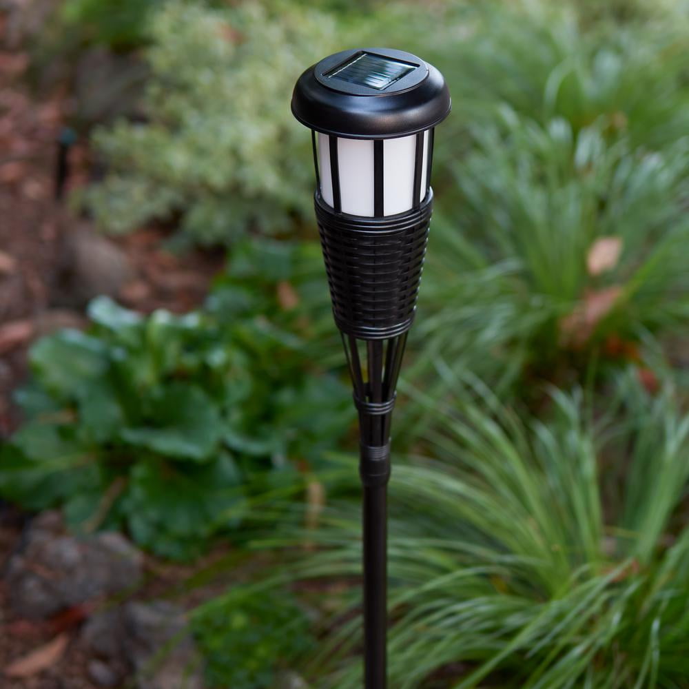 Solar Flickering LED Island Torches, Dusk-to-Dawn Dancing Flame Outdoor Landscape Lighting, Dark Chocolate Finish, 4-Pack