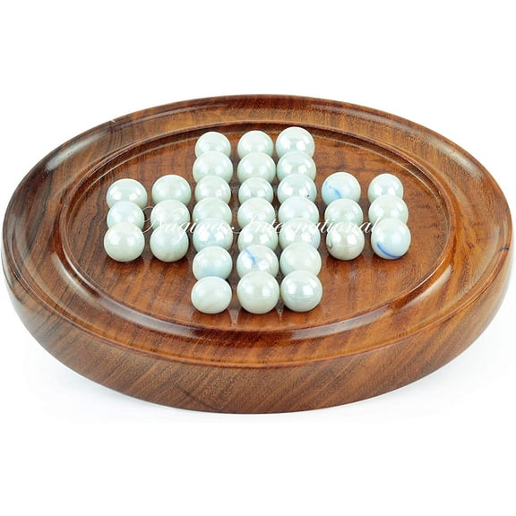 Nagina International Wooden Rosewood Crafted Peg Solitaire Wooden Crafted Adult Toys & Games (Cloudy White)