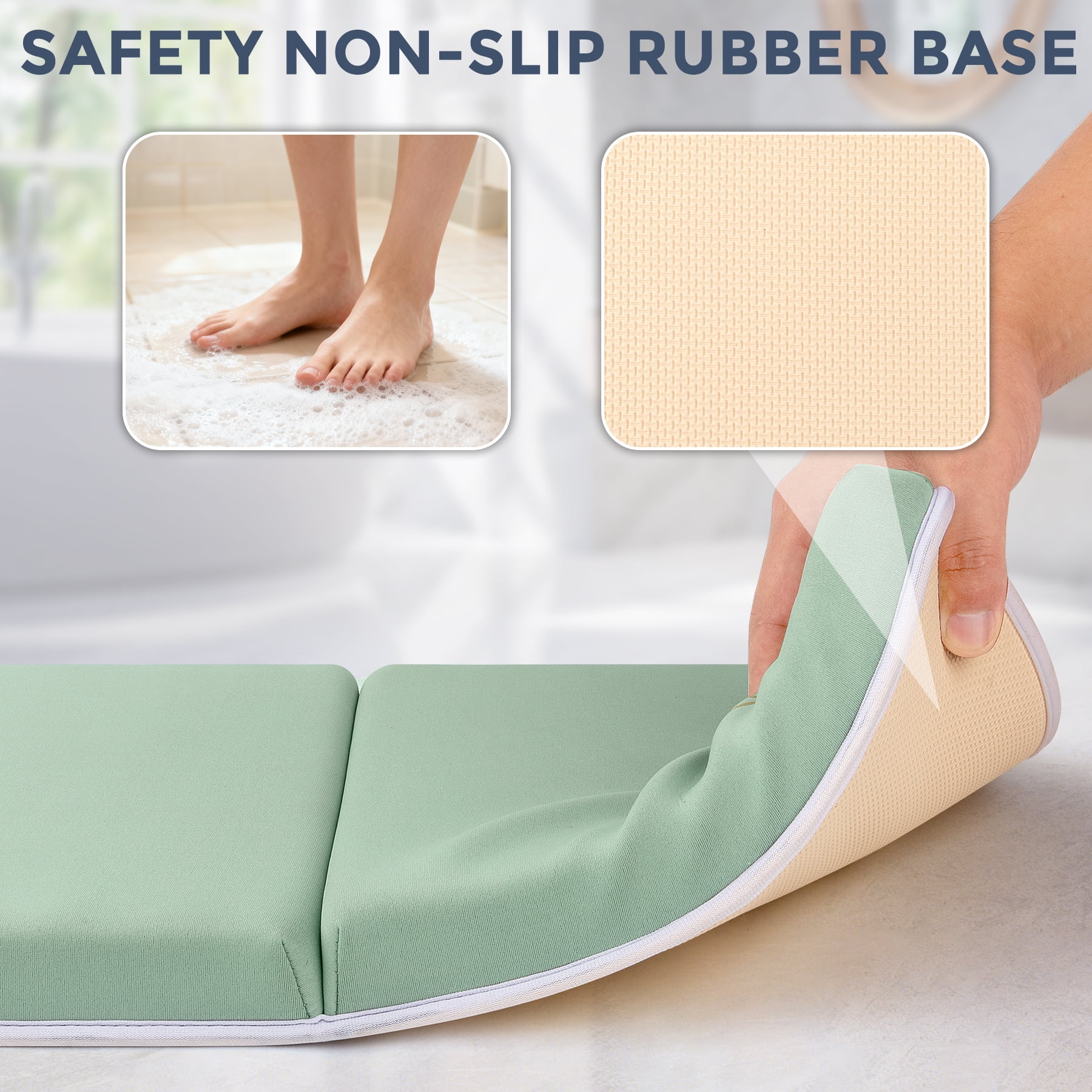 ACGROW Bath Kneeler and Elbow Rest Pad Set - 1.5" Thick Baby Bath Kneeler Pads with Toys Organizer, Anti-Slip Cozy Knee & Arm Support Bathtub Mat, Quick Dry Kneeling Pad for Baby Bath Time Green