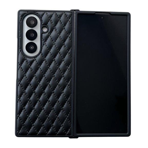 for Samsung Galaxy Z Fold 7 Case, Luxury Rhombus PU Leather Silicone Shockproof Protective Fashion Anti-Slip Buckle Lightweight Ultra Slim Anti-Scratch Phone Case Cover for Women Girls, Black