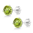 thumbnail image 3 of Gem Stone King 18K White Gold Green Peridot 3-Prong Stud Earrings for Women Men (1.10 Cttw, Gemstone August Birthstone, Round 5MM), 3 of 5