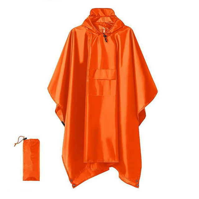 Poncho de Pluie Portable à Capuche Orange pour la Randonnée, le Camping, la Pêche
