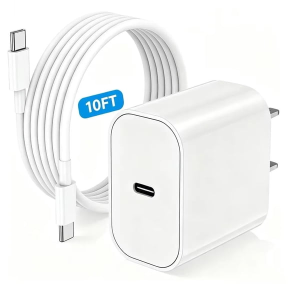 i Phone 17 16 15 Charger 20W Type C Fast Charging Block with 10Ft USB‑C Long Fast Charging Cable USBC Wall Power Adapter, Cargador for iPhone 17 Pro Max 16 15 Pro Max iPad AirPods Galaxy,Android