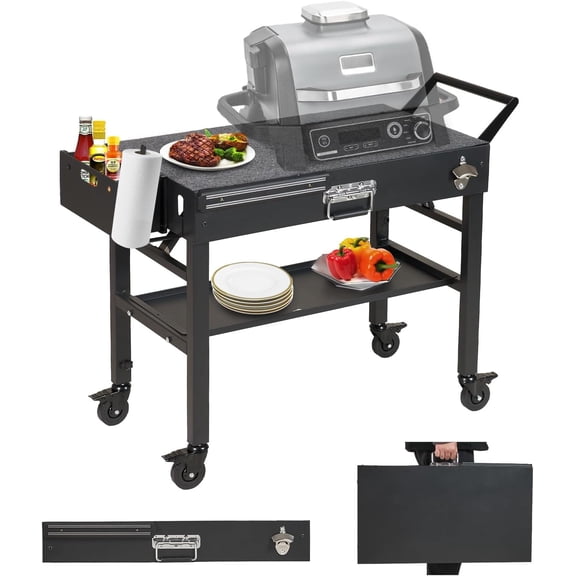 Annualring Portable Outdoor Grill Cart,Stainless Steel Folding Grill Table with Wheels,Solid and Stable,31"x 17" Large Space Grill Stand for The Blackstone Griddle 17"/ 22",Grill Etc.