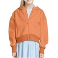 thumbnail image 2 of Y2K Oversized Zip Up Hoodie Girls 10-12 Teen Lounge Hooded Weatshirts Long Sleece Soild Color Casual Crop Jacket Kids Autumn Winter Fashion Warm Outfits Outwear with Pocket, 2 of 9