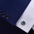thumbnail image 2 of Gemelos con forma de luna esmaltada en azul metalizado para hombre, con detalles dorados, 2 of 2