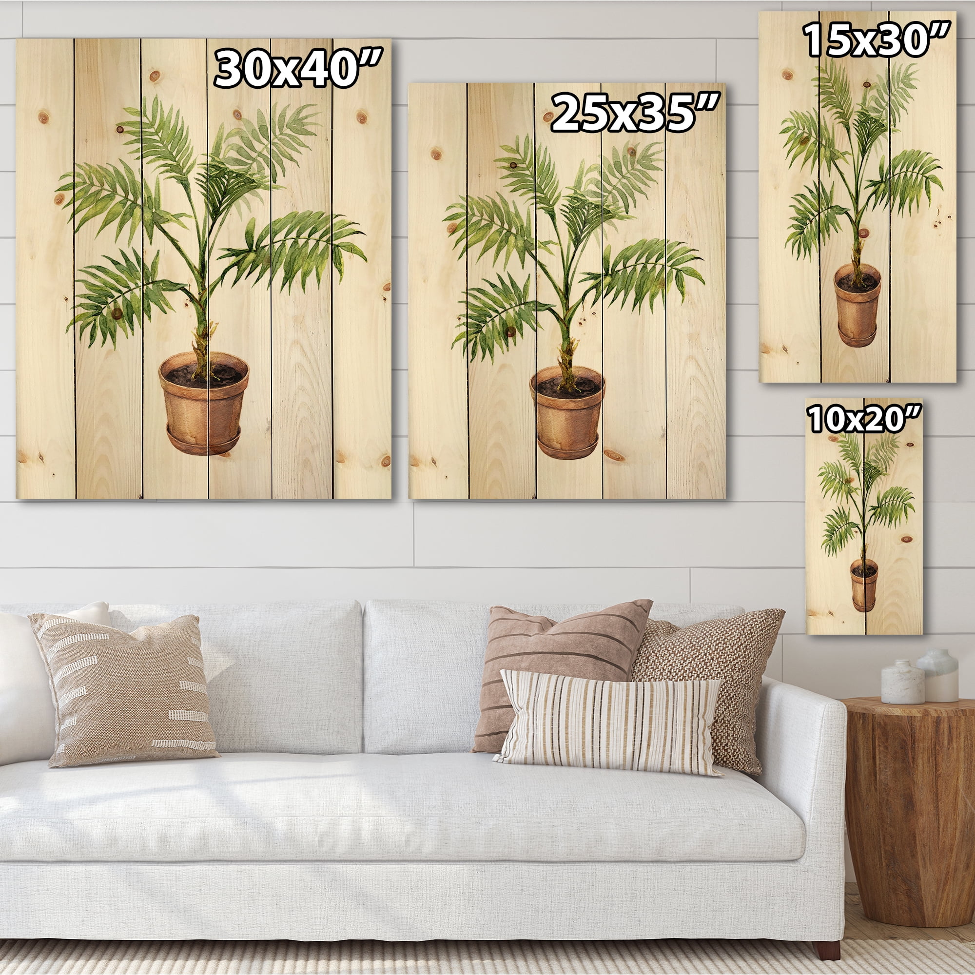 Designart 'Palm Plant In Clay Flowerpot' Traditional Print on Natural Pine Wood