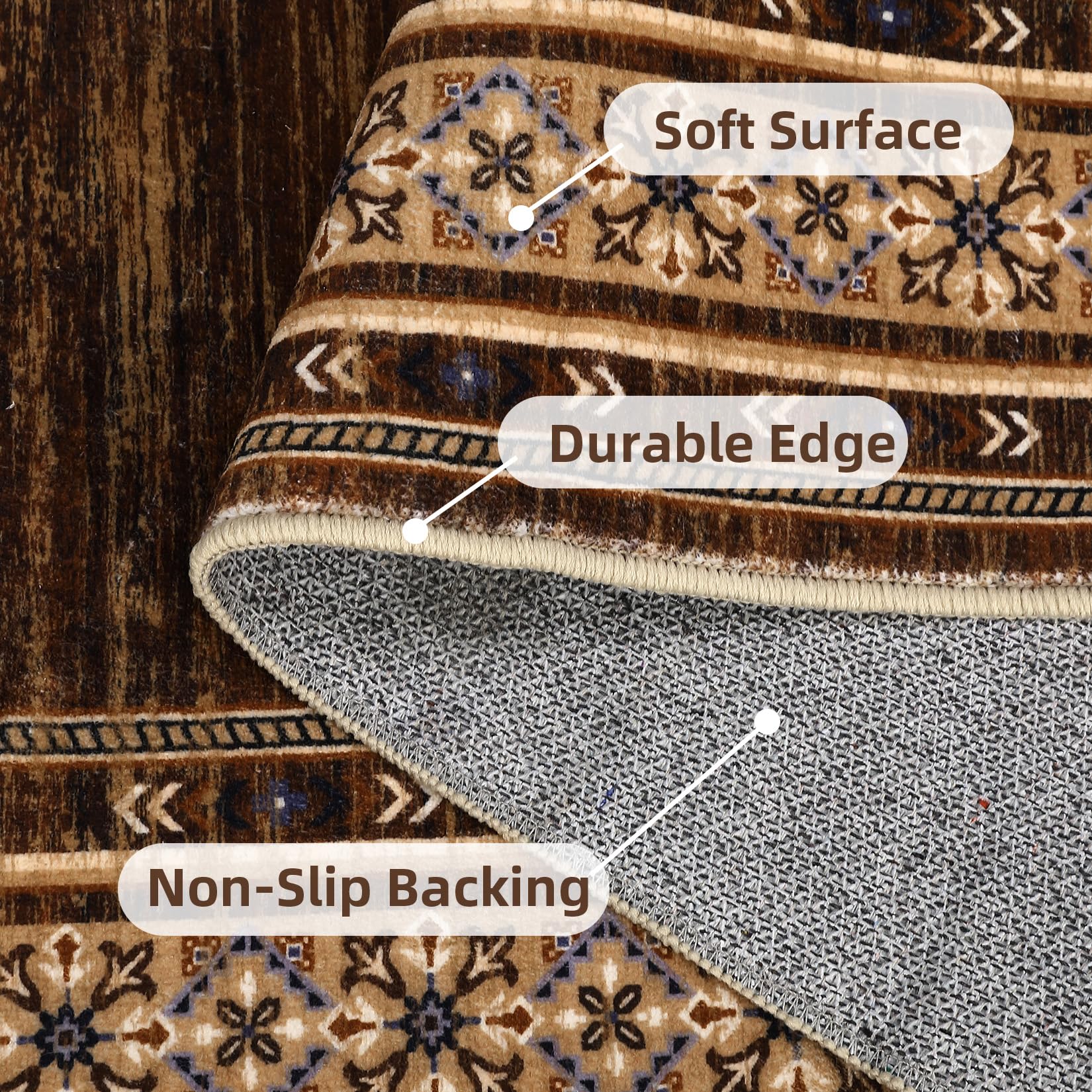 Washable 2x6 Hallway Runner Rugs, Soft Non Slip Kitchen Rug Carpet, Indoor Modern Geometric Rugs, Low Pile Throw Runner for Laundry Entryway Bathroom, Red Brown