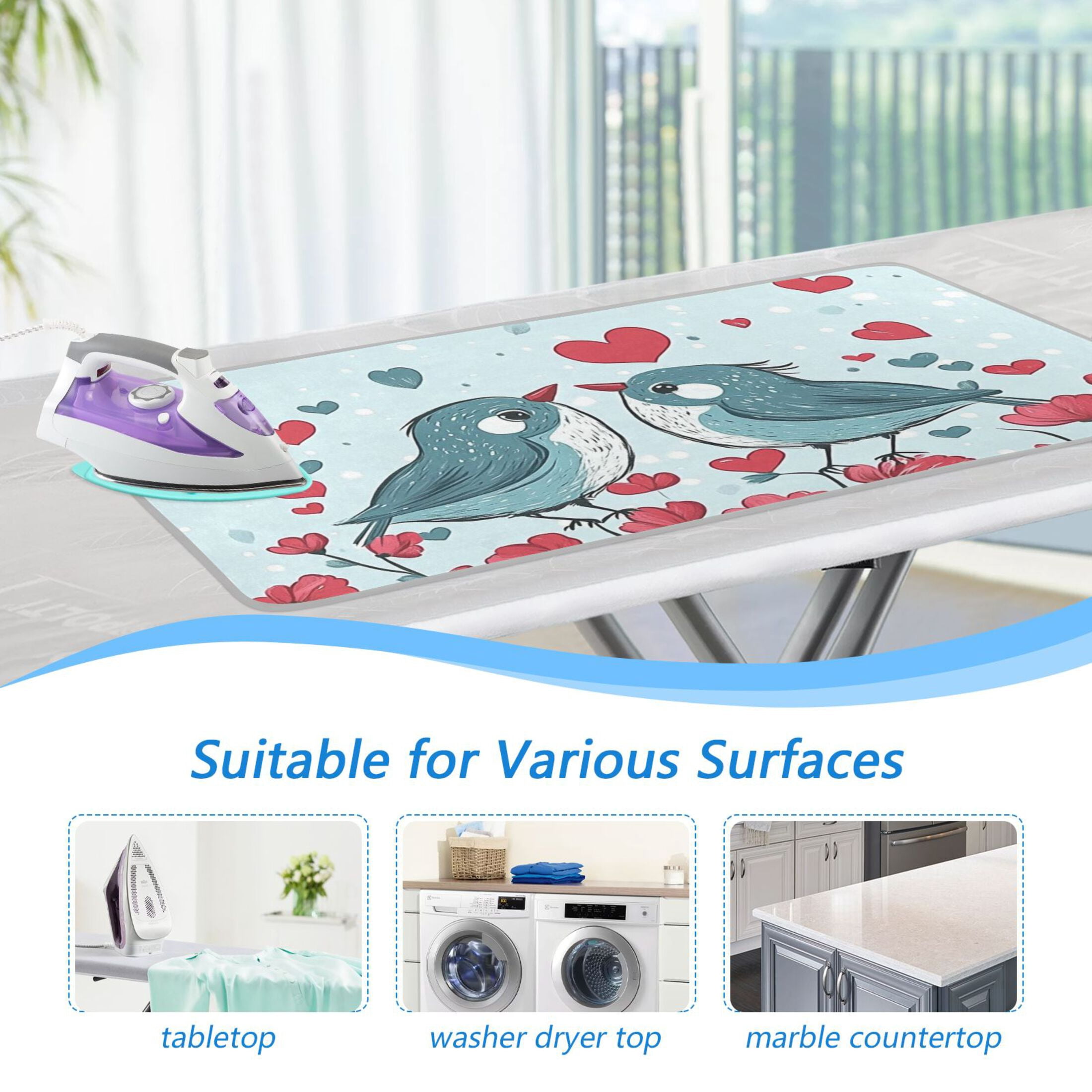 Love and Birds Ironing Mat Blanket for Table Top Travel Portable Ironing Board Pad 47.2x27.6 Inch
