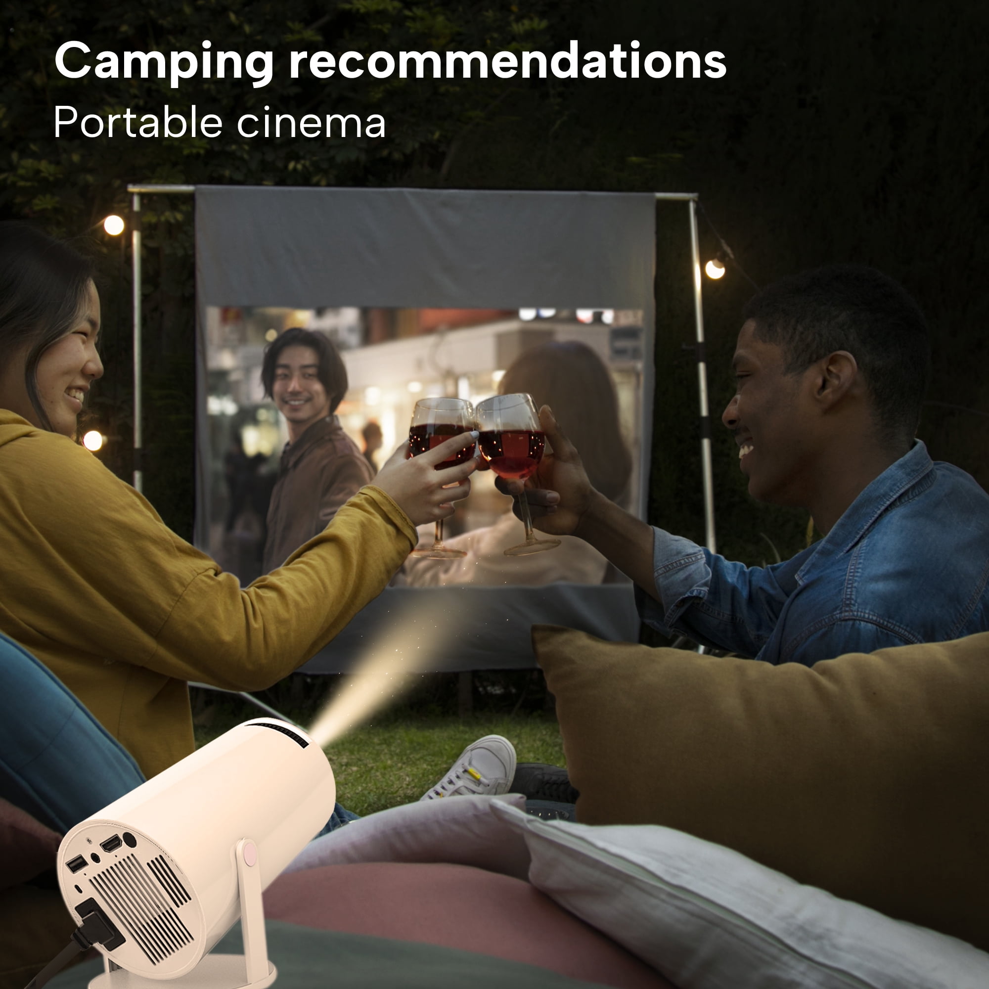 Smart Portable Projector 1080P 4K Support,180°Rotatable Design Home Theater Movie Projector for Outdoor, Compatible with Android/iOS/TV Stick/USB/HDMI