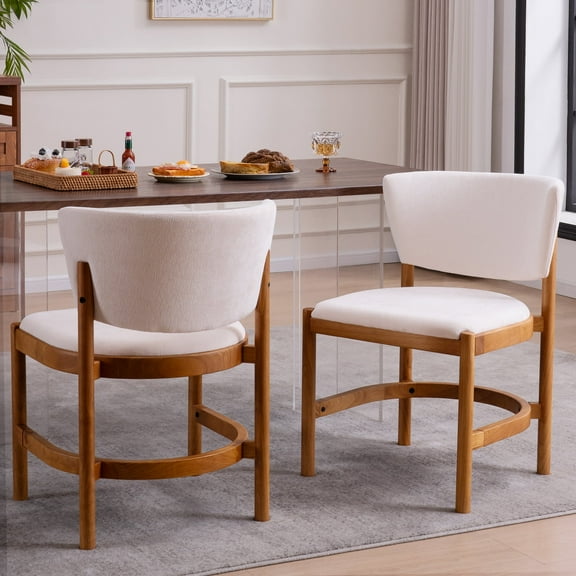 EYYTHUNG Farmhouse Dining Chairs Set of 2 Mid Century Modern Kitchen Chair with Curved Backrest Chenille Fabric Upholstered Armless Side Chair, Beige
