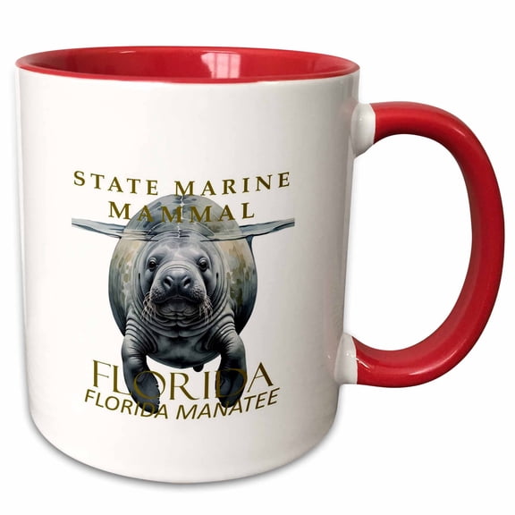 3drose, Florida Marine Mammal Florida Manatee Design, 15oz Two-tone Red Mug