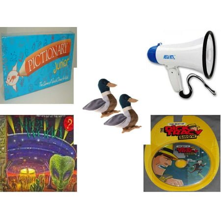 Children's Gift Bundle [5 Piece] -  Pictionary Junior The  of Quick Draw (1999) - Mega-Sound Megaphone  - Pair of Ty Beanie Babies Jake The Duck  - Alien World Pop-Ups  - The Best of the Dick (Best Place To Sell Beanie Babies)