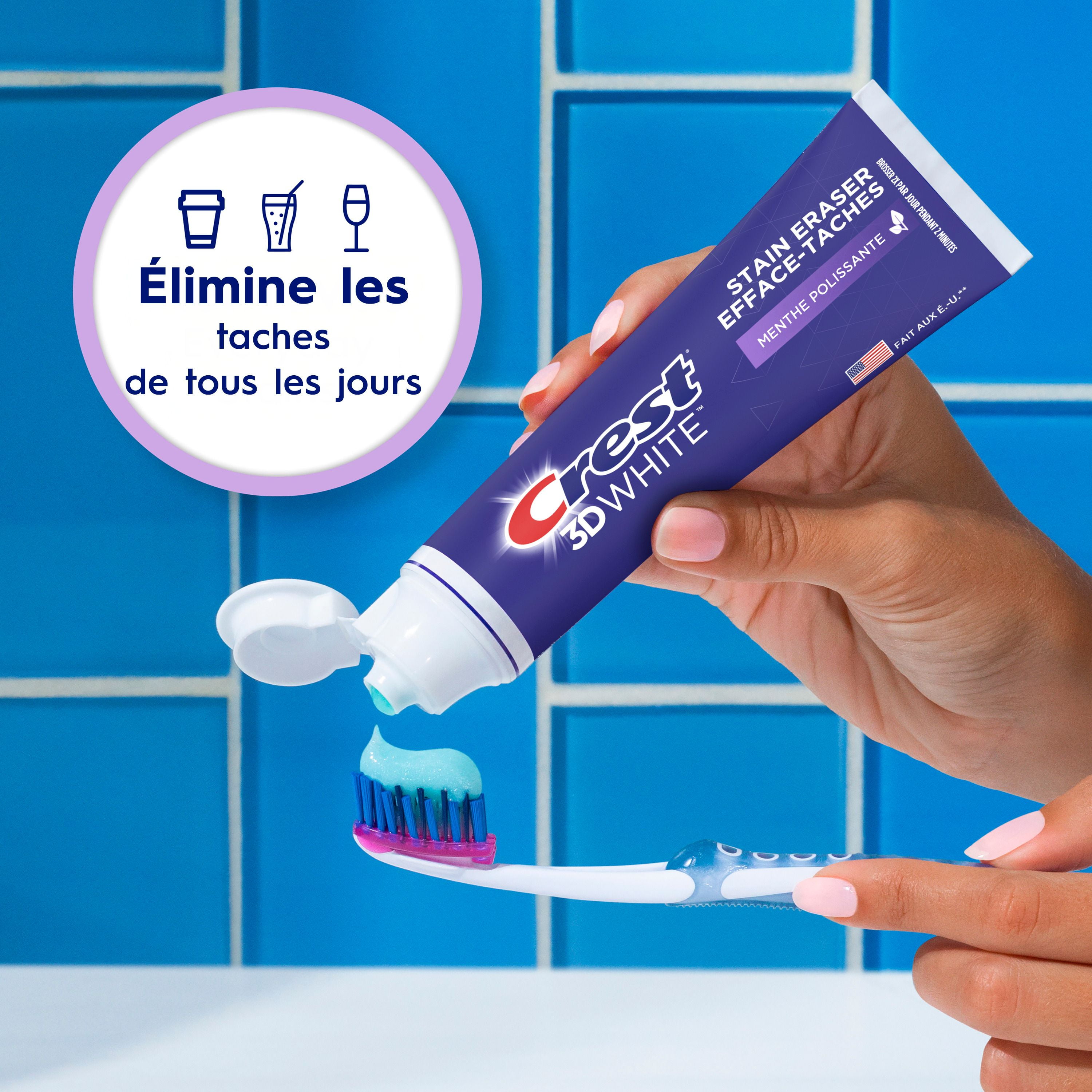 Crest 3D White Stain Eraser Teeth Whitening Toothpaste, Polishing Mint, 65 mL