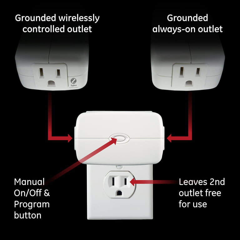 GE Zigbee Smart Switch Plug-In, 2-Outlet Lighting Control, 45853GE 
