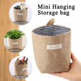 thumbnail image 2 of 3 Pcs Retro Hanging Storage Bag Small, Cotton And Linen Foldable Basket Organizer With Handle And 6 Hooks For Office Home Kitchen Makeup, Keys, Gadget, 2 of 5