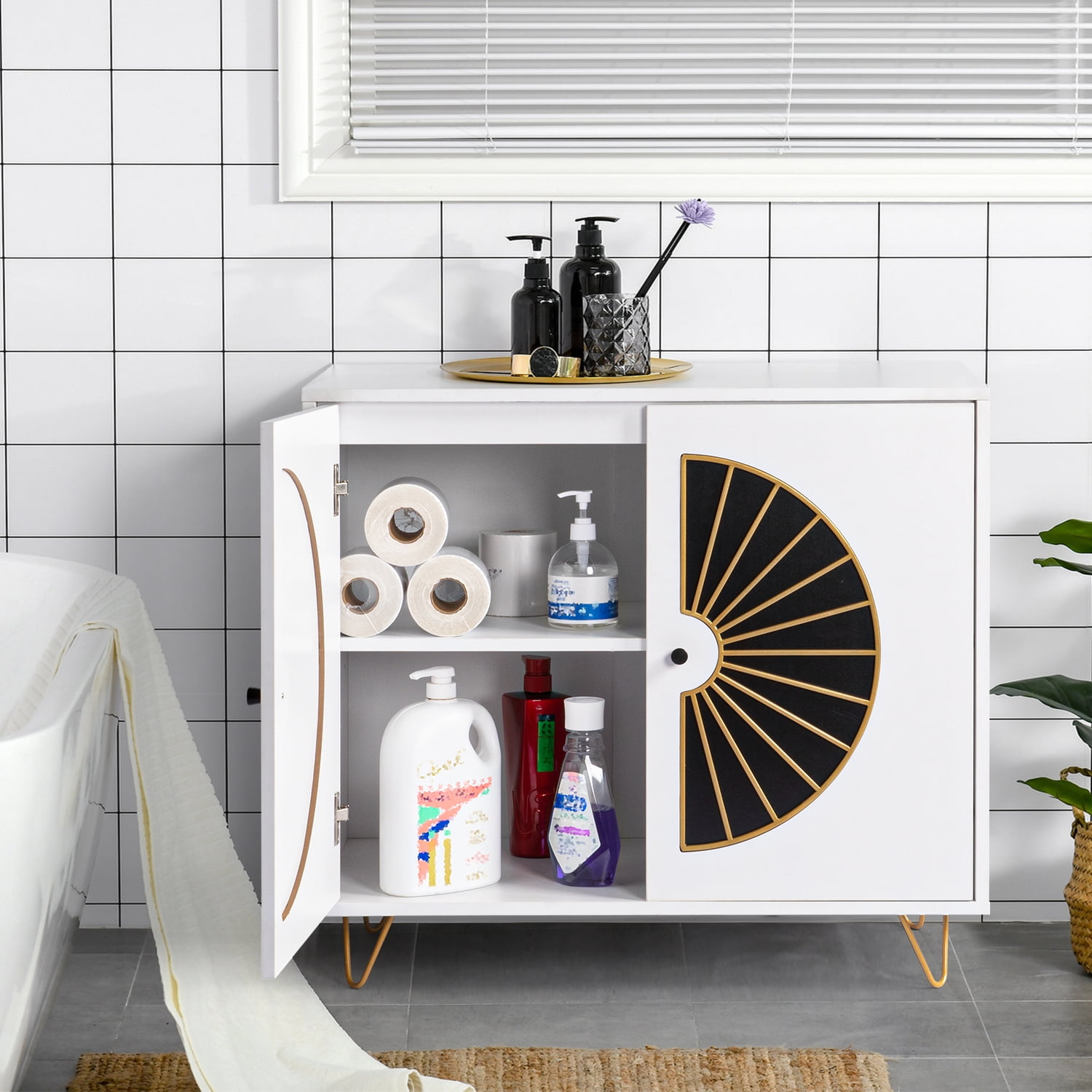 Kadyn Kitchen Storage Cabinet, MDF Floor Storage Cabinet for Living Room, Accent Storage Cabinet with Partition Edging, White Kadyn Kitchen Storage Cabinet, MDF Floor Storage Cabinet for Living Room, Accent Storage Cabinet with Partition Edging, White