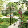 thumbnail image 4 of Metal garden Arch with door and plant box, garden trellis, outdoor lawn climbing plants, support rose vine plants, suitable for wedding arch, party decoration，86.6"H Blak, 4 of 6