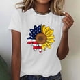 thumbnail image 2 of Wycnly Womens Shirts Fashion Plus Size Independence Day Tee Tops for 4th of July Summer Short Sleeve Crewneck Ladies Sunflower American Flag Print Tops and Blouses White XL, 2 of 4