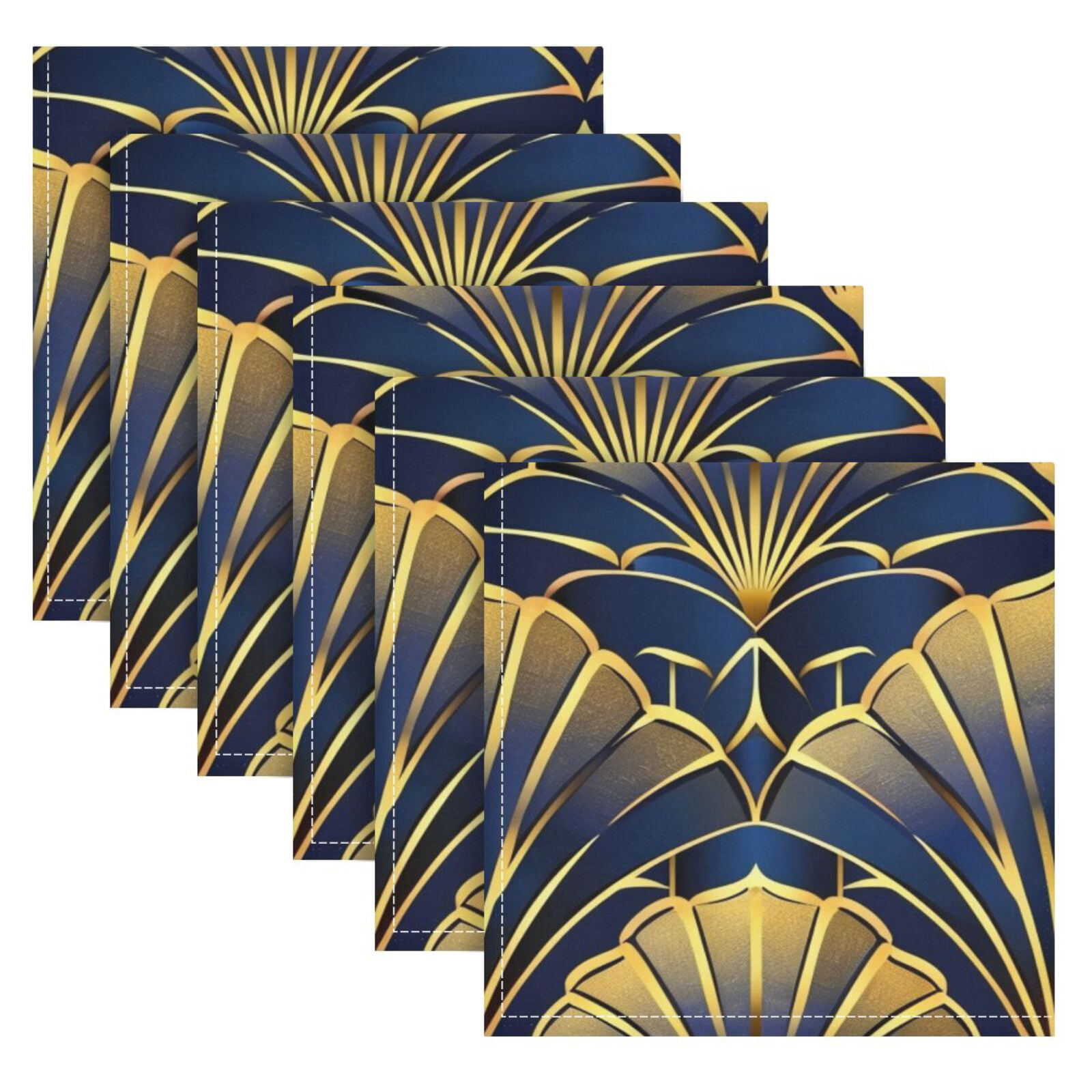 JSTEL Abstract Gold Fan Cloth Napkins Set of 6, 20x20 Inch Washable and Reusable Napkin for Decoupage Dinner Party Everyday Use