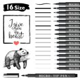 thumbnail image 1 of Vanstek Paquete De 16 Rotuladores De Caligrafía, Rotuladores De Tinta Negra Para Principiantes, Escritura, Diario, Arte, Dibujo, Firma, Ilustraciones Y Suministros Escolares De Oficina, 1 of 5
